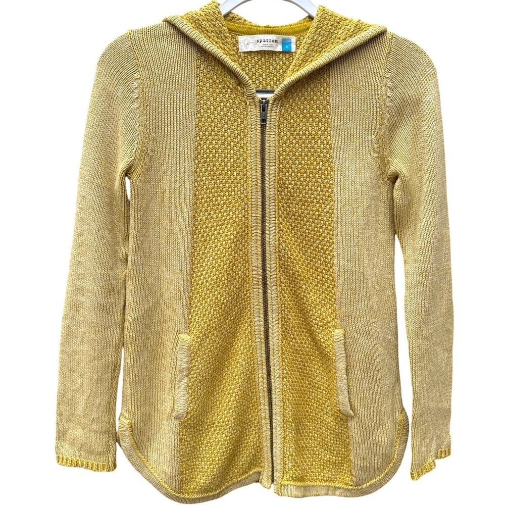 Sparrow Anthropologie Gold & Yellow Hooded Knit Cardigan With Zipper &‎ Pockets